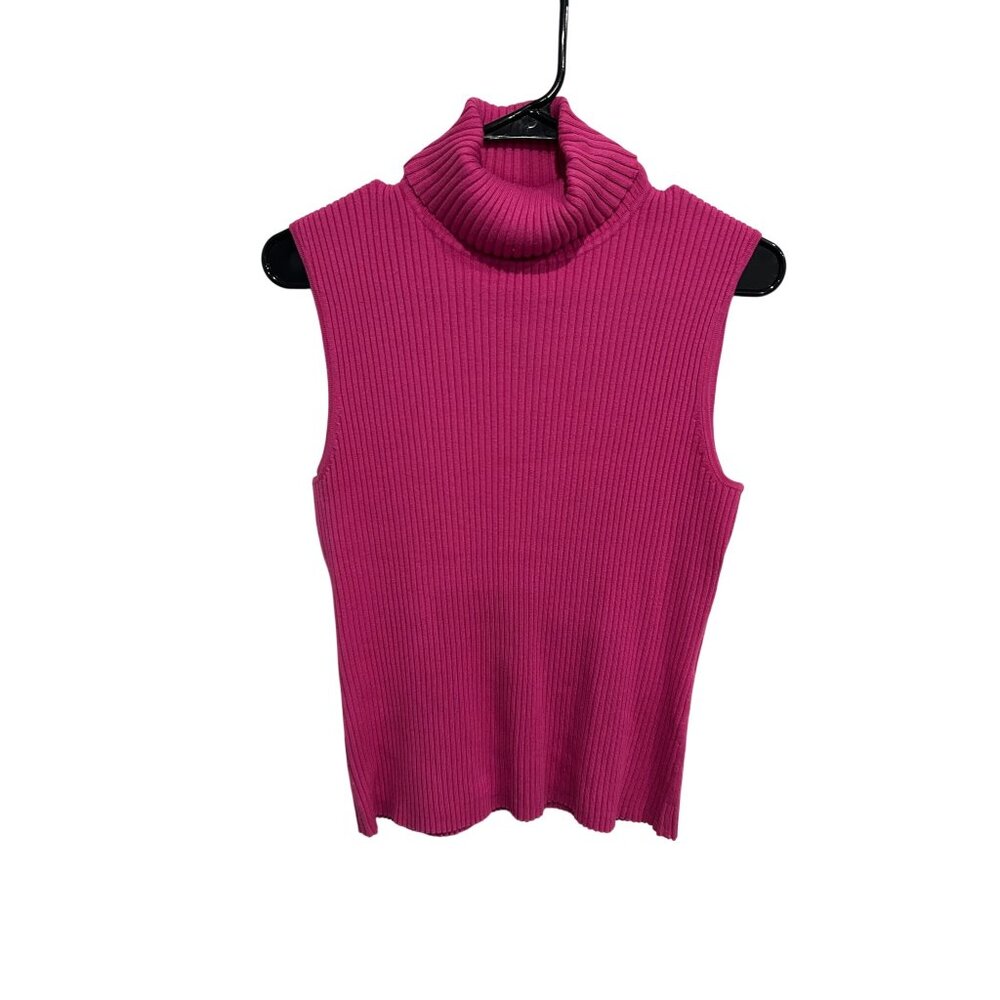 Kenar Womens Fuchsia Ribbed Sleeveless Turtleneck Sweater Top Versatile Layering